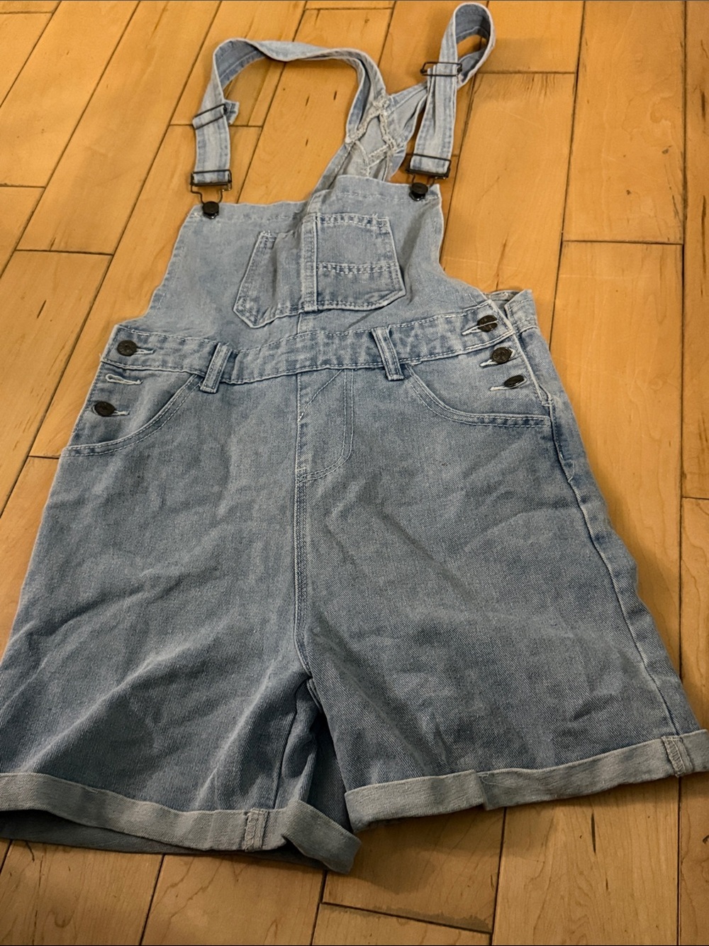 Women’s Light Blue Denim Short Overalls with Adjustable Straps